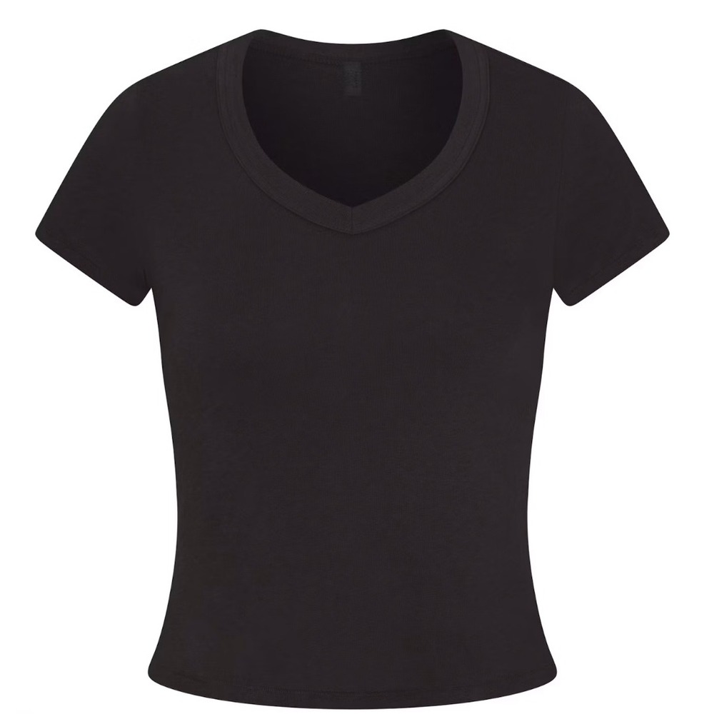 Skims Worn In Jersey Baby V Neck Tee Washed Onyx Small SS-STT-9605W